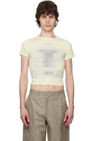 ECKHAUS LATTA Micro t-shirt blanc cassé à coutures en relief