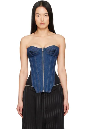 Jean Paul Gaultier Corset noir et bleu en denim et en filet