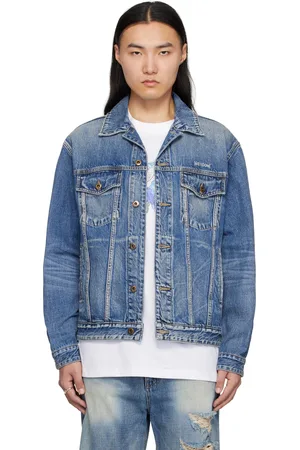 We11 Done Blouson bleu en denim à effet délavé