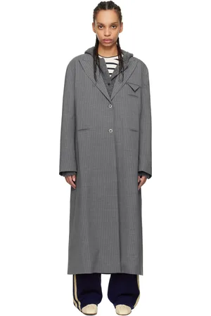 CORDERA Manteau long gris en laine à rayures fines