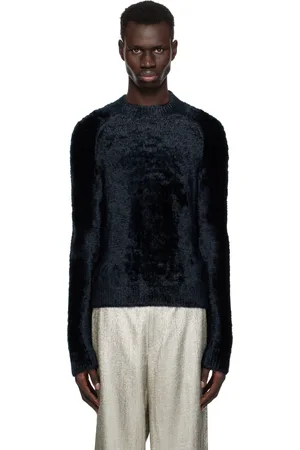 DRIES VAN NOTEN Pull bleu marine en velours de viscose
