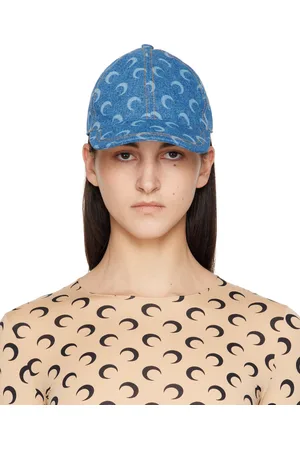 Marine Serre Casquette de baseball bleue en denim à motif à logos imprimé au laser