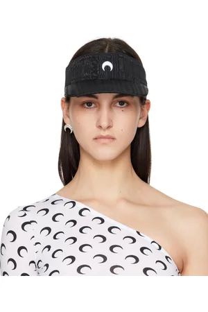 Marine Serre Casquette de style visière noire en moiré de polyester recyclé
