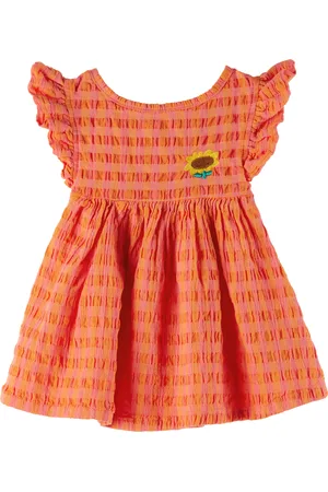 Bobo Choses Bébé | Robe orange et rose en tissu gaufré à motif vichy