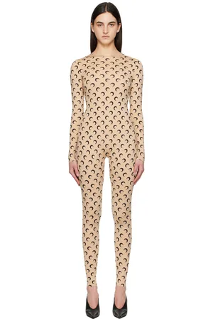Marine Serre Combinaison moulante beige en jersey de nylon recyclé à motif à logos