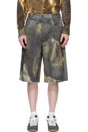 Serapis Short de style marin kaki en denim à motif graphique exclusif à SSENSE