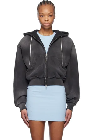 Alexander Wang Pull à capuche écourté gris à glissière