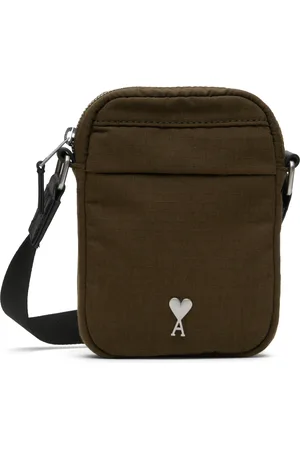 Ami Petit sac à bandoulière kaki en canevas à logo Ami de cœur