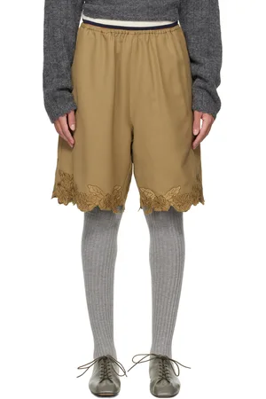 CORDERA Bermuda taupe à motif fleuri brodé