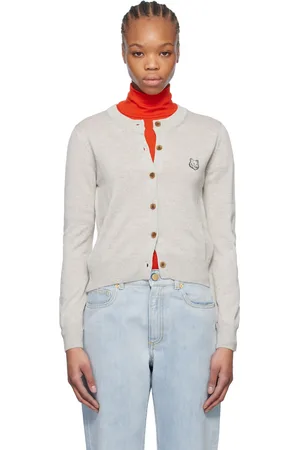 Maison Kitsuné Cardigan gris à écusson à logo de renard