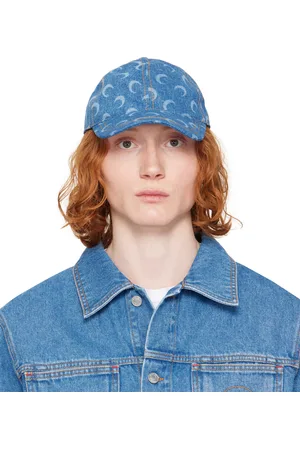 Marine Serre Casquette de baseball bleue en denim à motif à logos imprimé au laser