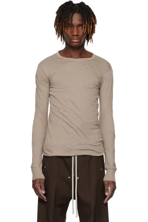 Rick Owens T-shirt à manches longues taupe en jersey double face - Hollywood