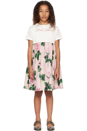 Dolce & Gabbana Enfant | Robe rose en popeline et jersey à motif fleuri