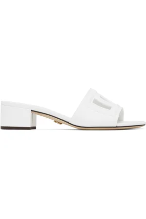 Dolce & Gabbana Mules blanches en cuir de veau à logo DG Millennials