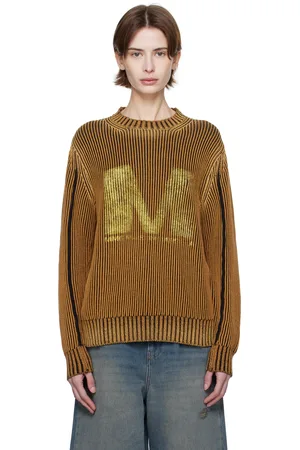 Maison Margiela Pull à col ras du cou orange et noir à effet délavé et à logo