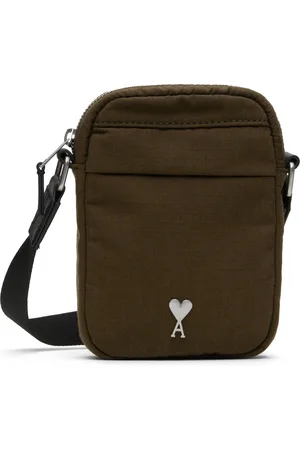 Ami Petit sac à bandoulière kaki en canevas à logo Ami de cœur