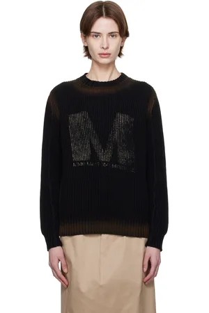 Maison Margiela Pull à col ras du cou noir à effet délavé et à logo