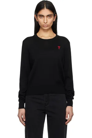 Ami Pull noir en laine à logo Ami de cœur et à col ras du cou