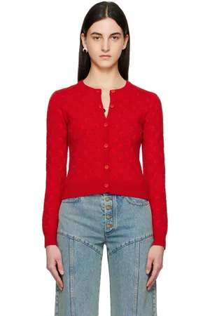 Marine Serre Cardigan ajusté rouge en tricot à motif à logos en jacquard