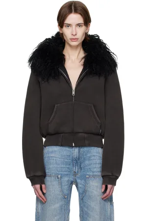 Alexander Wang Pull à capuche gris à effet délavé et à capuche en peau retournée