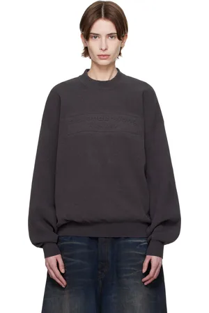 Alexander Wang Pull gris en tricot côtelé à logo gaufré