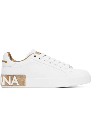 Dolce & Gabbana Baskets Portofino blanc et doré rose en cuir de veau