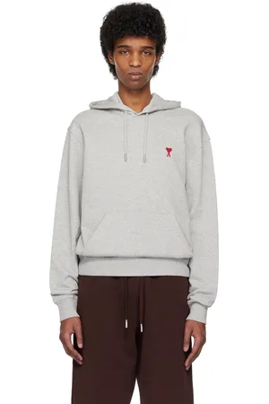Ami Pull à capuche gris en coton à logo Ami de cœur