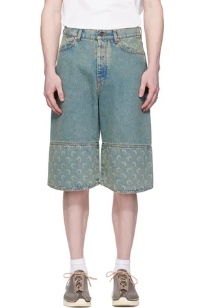 Marine Serre Short bleu en denim à motif à logos imprimé au laser