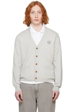 Maison Kitsuné Cardigan gris à écusson à logo de renard