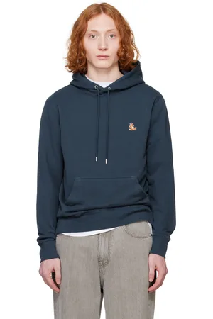 Maison Kitsuné Pull à capuche bleu marine à écusson à logo de renard