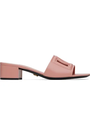 Dolce & Gabbana Sandales à talon bottier roses en cuir de veau à logo DG