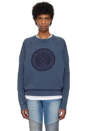 Balmain Pull molletonné bleu marine à logo brodé