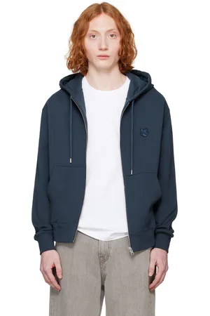 Maison Kitsuné Pull à capuche décontracté bleu marine à glissière et à écusson à logo de renard
