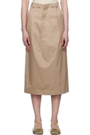 Maison Margiela Jupe midi beige en sergé léger de coton à coutures pincées