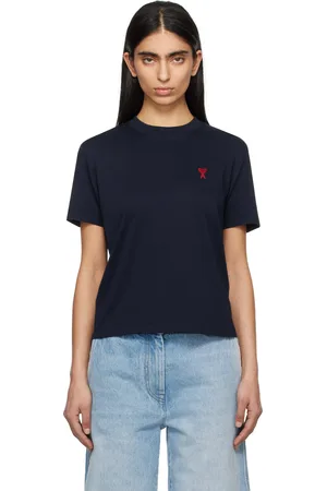 Ami T-shirt bleu marine en coton à logo Ami de cœur