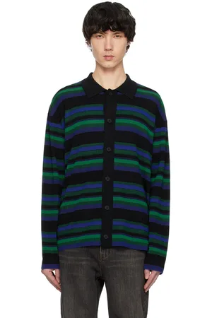 WOOYOUNGMI Cardigan bleu marine et vert à rayures