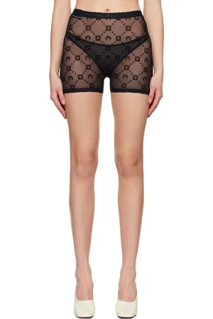Marine Serre Short noir en filet à motif à logos floqué exclusif à SSENSE