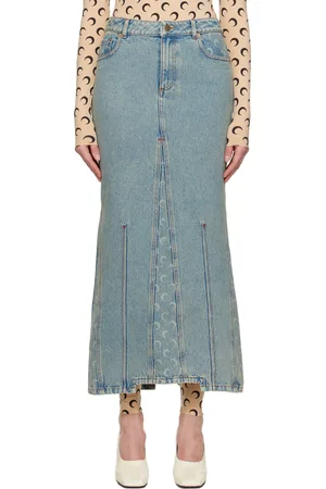 Marine Serre Jupe longue bleue en denim à motif à logos imprimé au laser