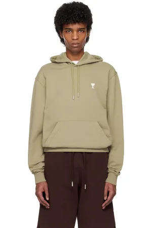 Ami Pull à capuche kaki en coton à logo Ami de cœur