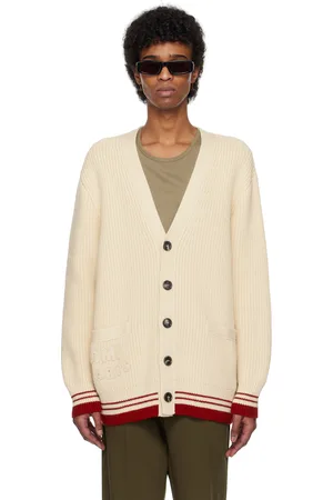 Ami Cardigan beige en tricot côtelé de laine