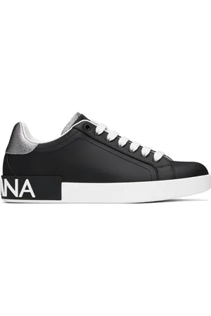 Dolce & Gabbana Baskets Portofino noir et argenté en cuir de veau nappa