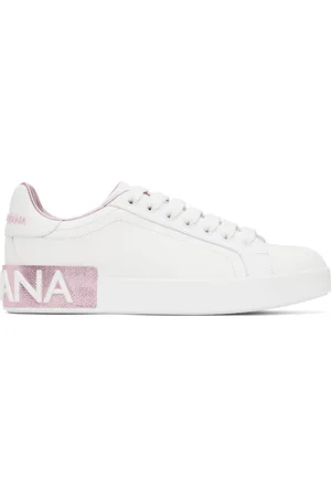 Dolce & Gabbana Baskets Portofino blanc et rose en cuir de veau nappa
