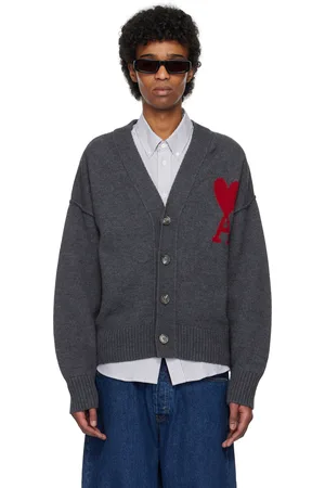Ami Cardigan gris en laine à logo Ami de cœur