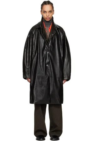 CORDERA Manteau noir en cuir synthétique craquelé