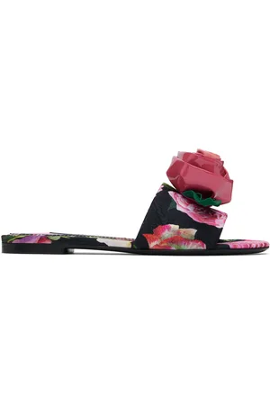 Dolce & Gabbana Sandales rose et noir à appliqué de rose