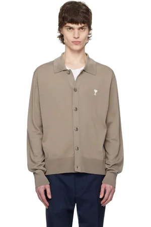 Ami Cardigan taupe à logo Ami de cœur