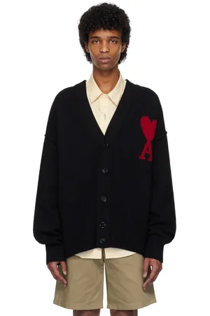 Ami Cardigan noir en laine à logo Ami de cœur