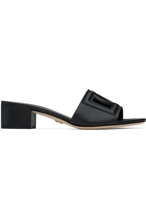 Dolce & Gabbana Sandales à talon bottier noires en cuir de veau à logo DG