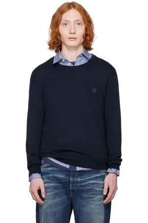 Maison Kitsuné Pull bleu marine à écusson à logo de renard