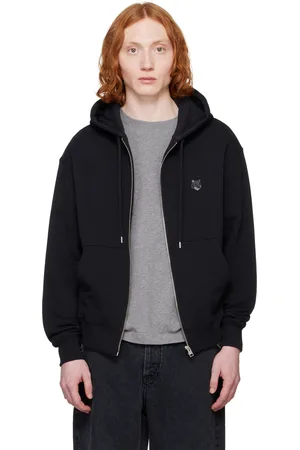 Maison Kitsuné Pull à capuche décontracté noir à glissière et à écusson à logo de renard